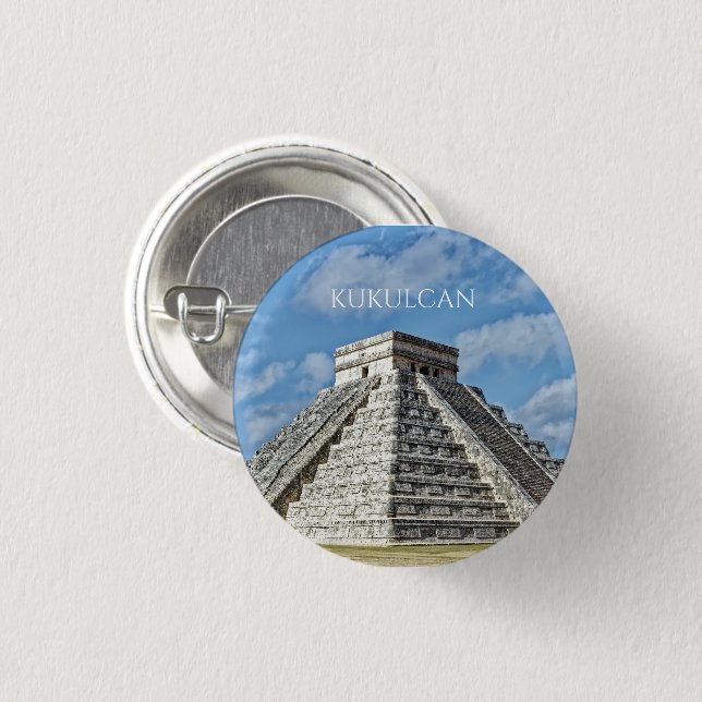 Temple of  Kukulcán, Pyramid, Chichen Itza, Mexico 1 Inch Round Button (Front & Back)