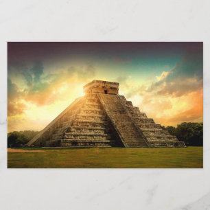 Temple of Kukulkan Yucatan stylized paper sheet