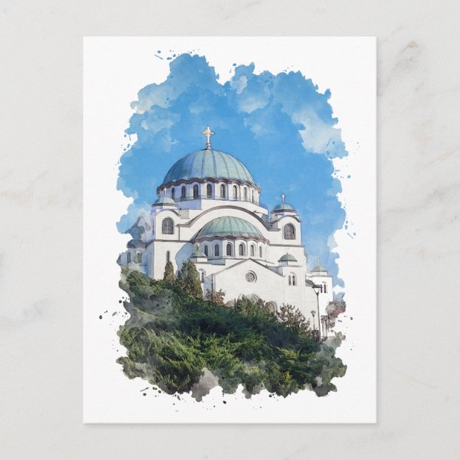 Temple of Saint Sava Serbia Watercolor Art  Postcard (Front)