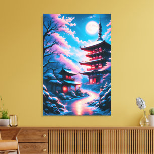 Temple of Snow and Blossoms (Yukizakura no Tera) Canvas Print