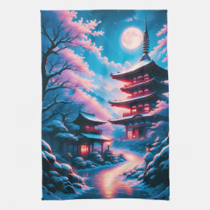 Temple of Snow and Blossoms (Yukizakura no Tera) Kitchen Towel