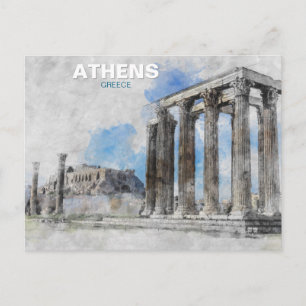 Temple of Zeus Athens – Vintage Greece Travel  Postcard