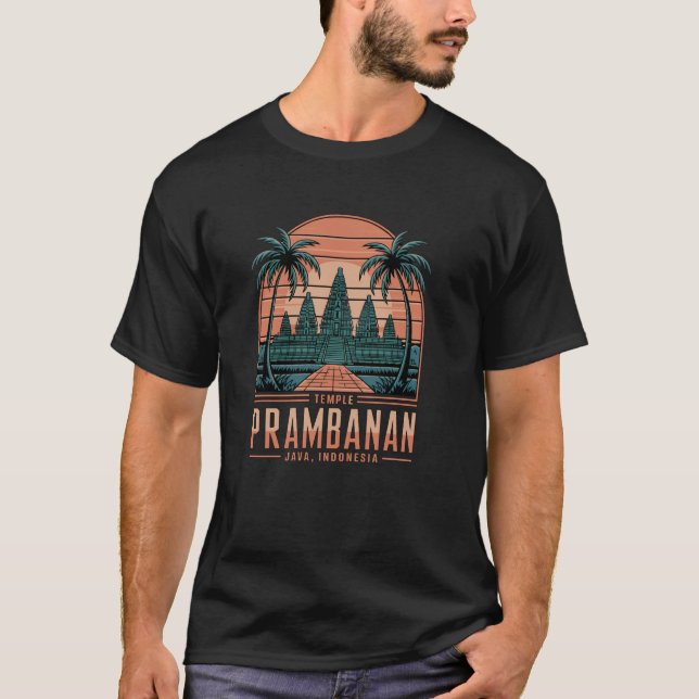 Temple Prambanan Java Indonesia, Fun Retro Sunset T-Shirt (Front)