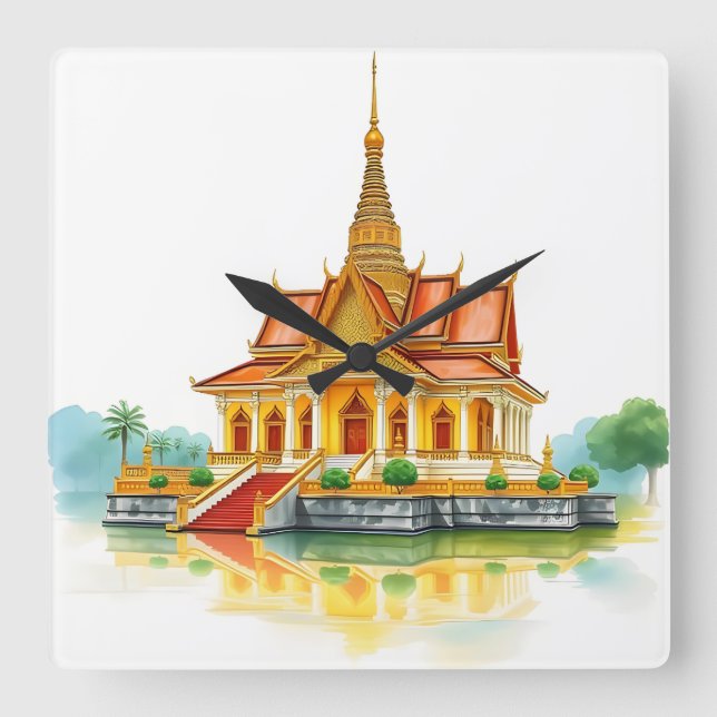 Temple Siam paisible Carré Horloge (Recto)