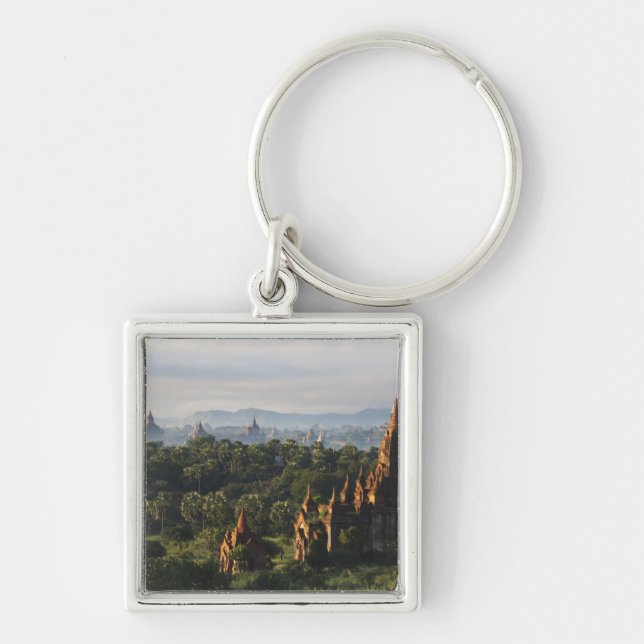 Temples at sunrise, Bagan, Myanmar Keychain (Front)