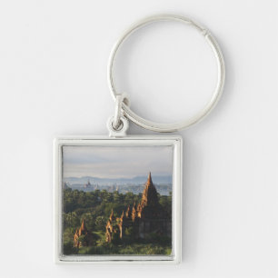 Temples at sunrise, Bagan, Myanmar Keychain