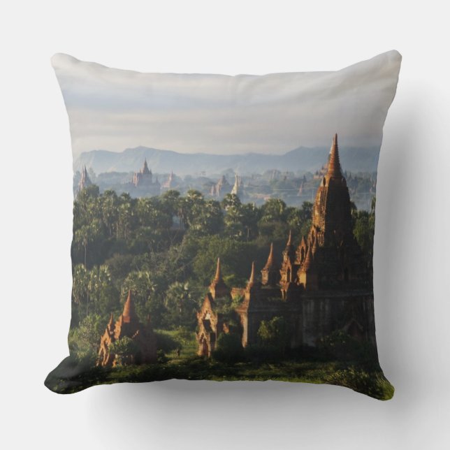Temples at sunrise, Bagan, Myanmar Throw Pillow (Front)