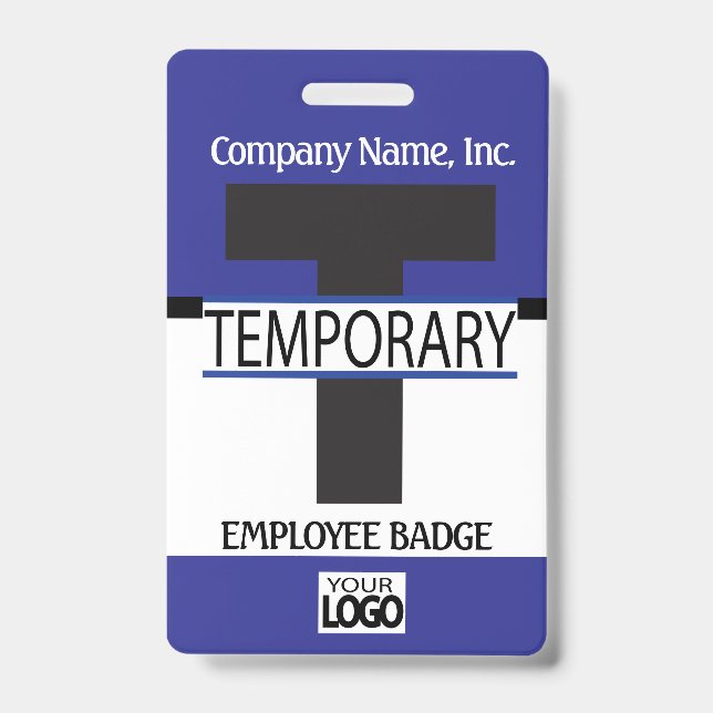 Temporary Employee Badge with your Logo - Blue (Front)