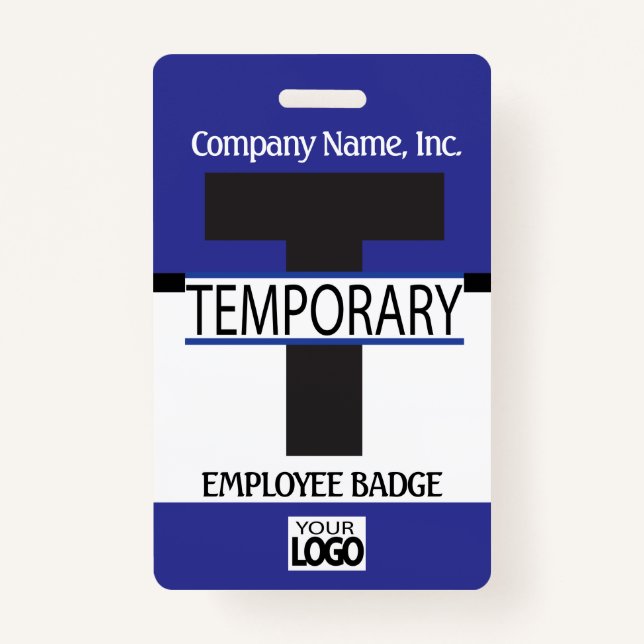 Temporary Employee Badge with your Logo - Blue (Front)