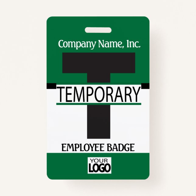 Temporary Employee Badge with your Logo - Green (Front)