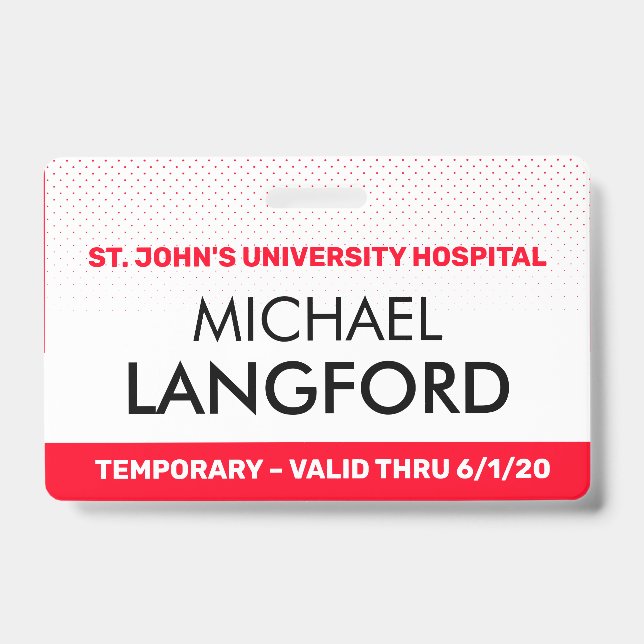 Temporary Employee Name Badge | Custom Text Color (Front)