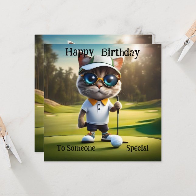Temps de golf : Drôle Chat Golf Player, Cartes d'a (Devant/Arrière en situation)