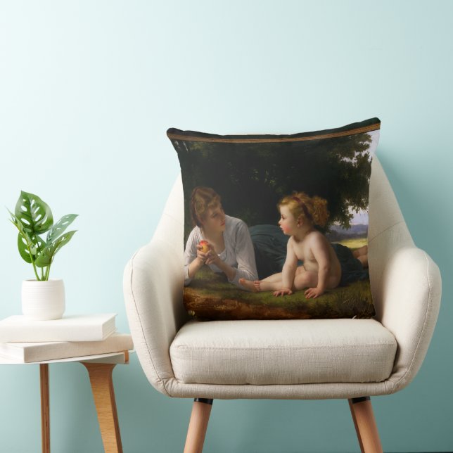 Temptation by William Bouguereau Throw Pillow (Chair)