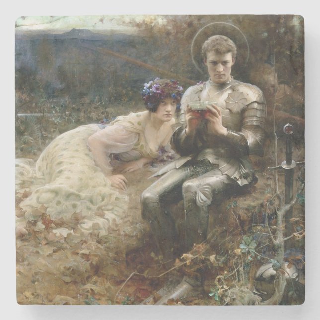 Temptation of Sir Percival (Medieval Knight) Stone Coaster (Front)