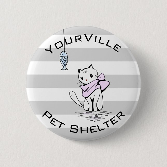Tempted White Cat & Fish 2 Inch Round Button (Front)