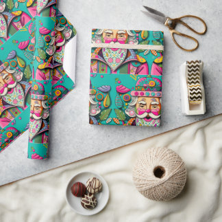 Tempting Hippie Santa Wrapping Paper