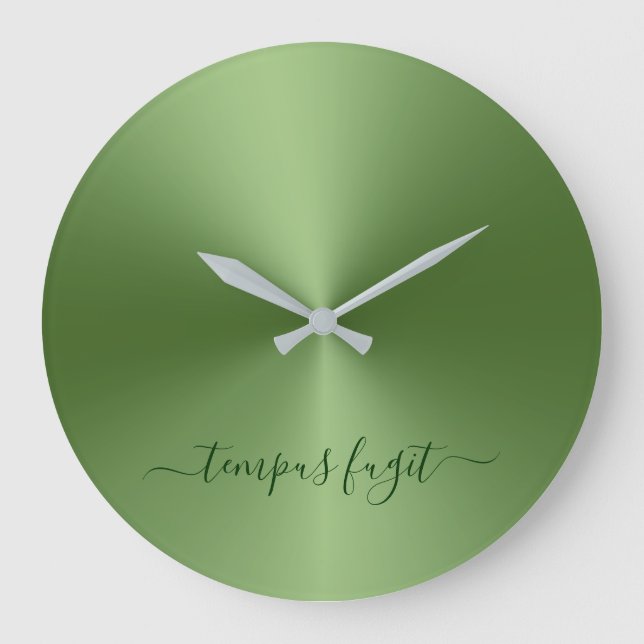 Tempus Fugit Forest Green Metallic Style Acrylic Large Clock (Front)