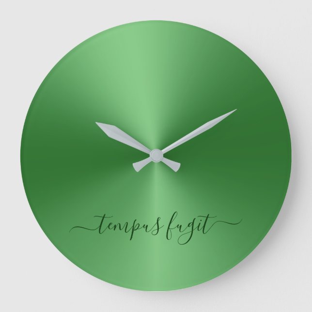 Tempus Fugit Green Metallic Style Acrylic Large Clock (Front)