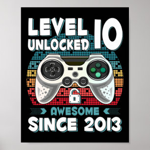 Ten 10yr Bday Son Boy Funny Gamer 10th 10 Year Old Poster