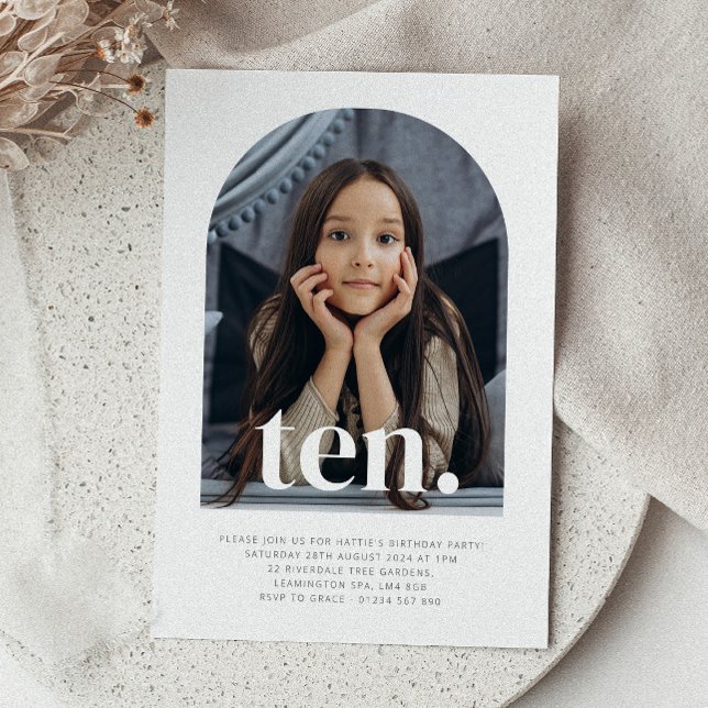 Ten Arched Photo Birthday Invitation (Ten Arched Photo First Birthday Invitation)