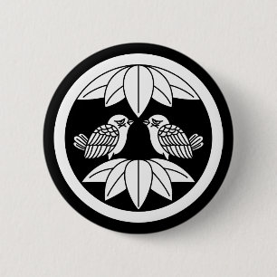 Ten bamboo leaves & facing sparrows in circle 2 inch round button
