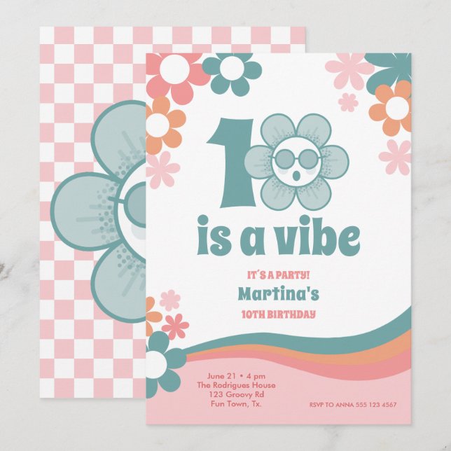 Ten Birthday Girl Party Invitation (Front/Back)