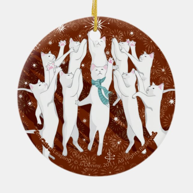 Ten Cats a-Leaping... double sided Ceramic Ornament (Back)
