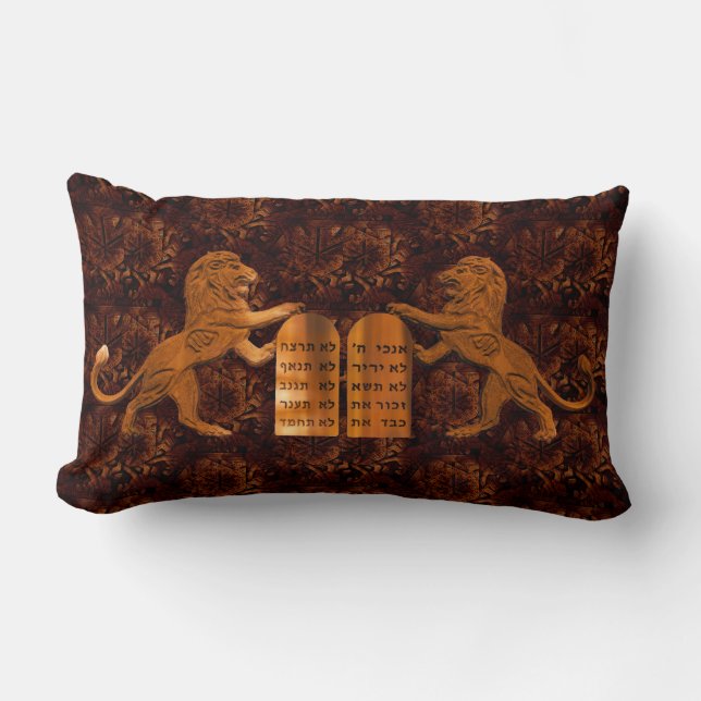 Ten Commandments and Lions Lumbar Pillow (Front)