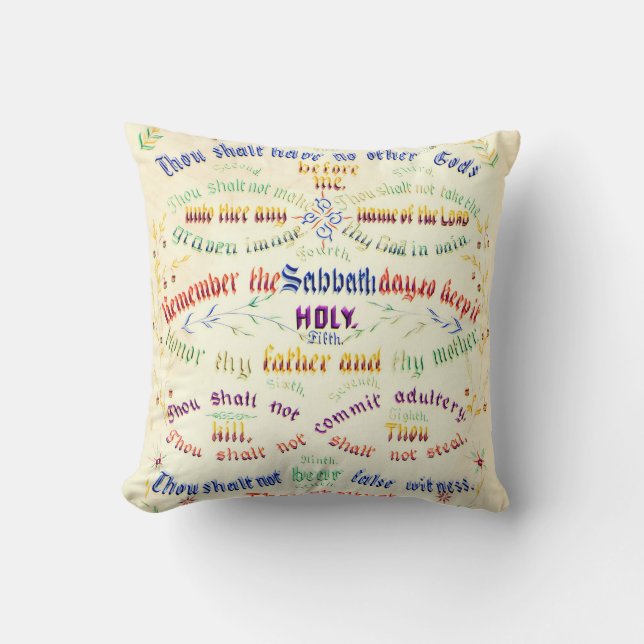 Ten Commandments Calligraphy 1889 Throw Pillow (Front)