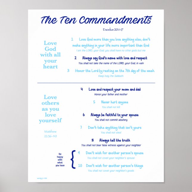 Ten Commandments for Kids--Navy/Light Blue Poster (Front)