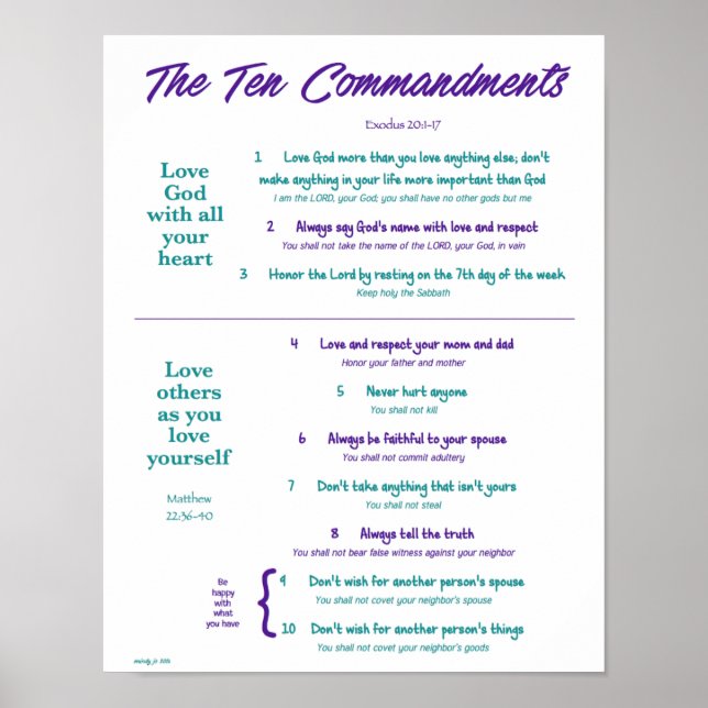 Ten Commandments for Kids--Purple/Teal 2 Poster (Front)
