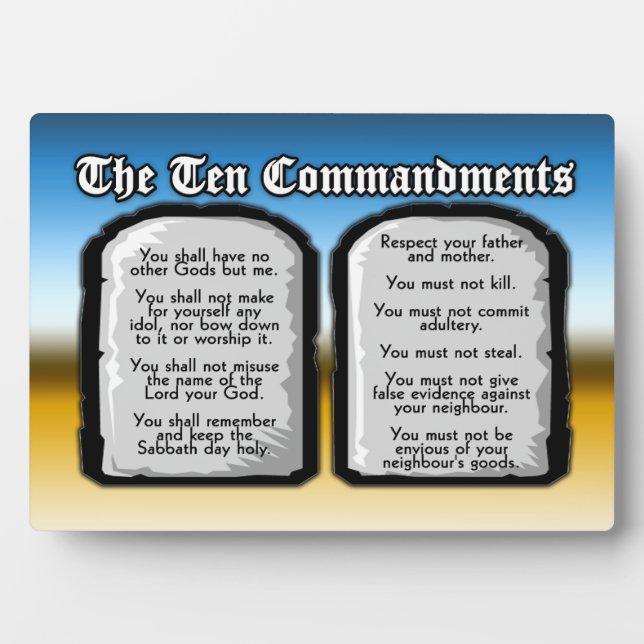 Ten Commandments of the Holy Bible, God's Law Plaque (Front)