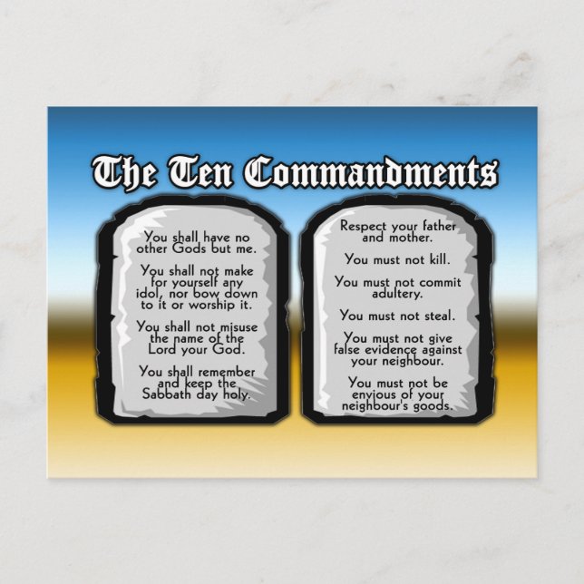 Ten Commandments of the Holy Bible, God's Law Postcard (Front)