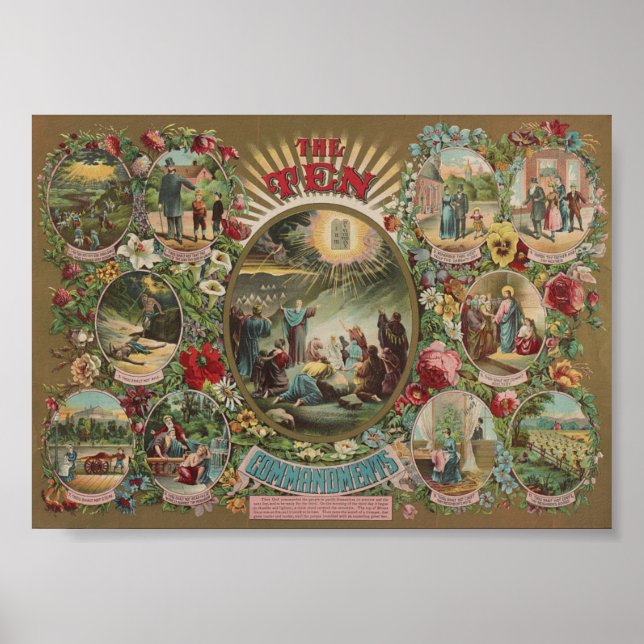 Ten Commandments Vintage Religious Catholic Poster (Front)