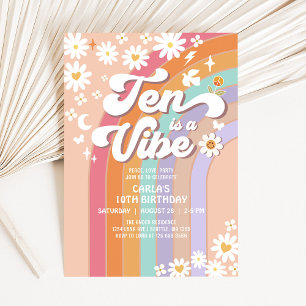 TEN is a Vibe Daisy Rainbow Hippie Birthday Invitation