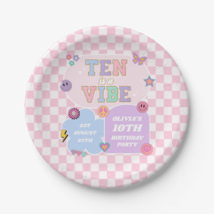 Ten Is A Vibe Preppy Patch 10th Birthday Party Paper Plate