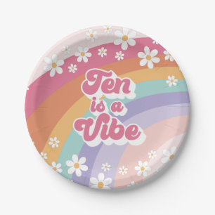 Ten is a Vibe Retro Rainbow 10th Birthday Paper Plate