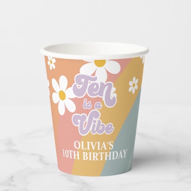 Ten is a Vibe Retro Rainbow Paper Cups (Front)