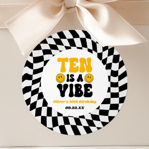 Ten Is A Vibe Retro Tenth 10th Birthday Party Classic Round Sticker
