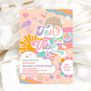 Ten Is A Vibe Sun Rainbow Disco 10th Birthday Invitation