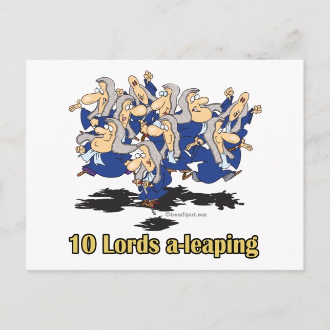 ten lords a-leaping 10th tenth day of christmas holiday postcard (Front)