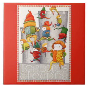 TEN LORDS A LEAPING 6" Square Ceramic Tile - Red