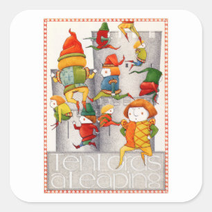 TEN LORDS A LEAPING Large Square Stickers