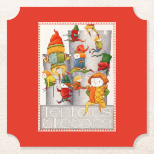 TEN LORDS A LEAPING Ticket Paper Coasters - Red