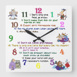 Ten Minnesota Commandments Square Clock