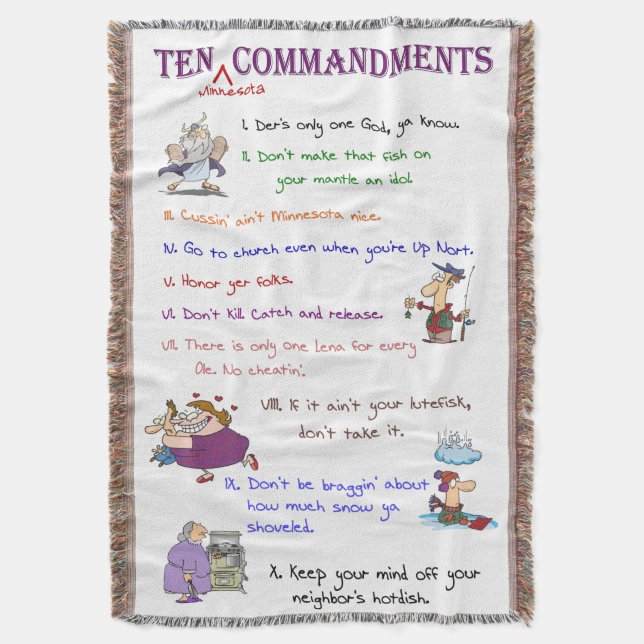 Ten Minnesota Commandments Throw Blanket (Front Vertical)