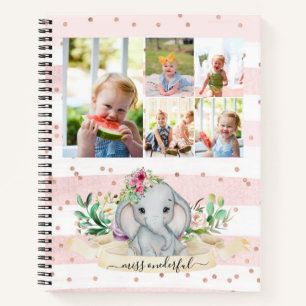 Ten Photos Collage Miss Onederful Baby Elephant  Notebook