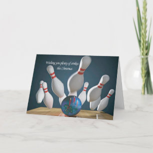 Ten-pin bowling Christmas card with verse