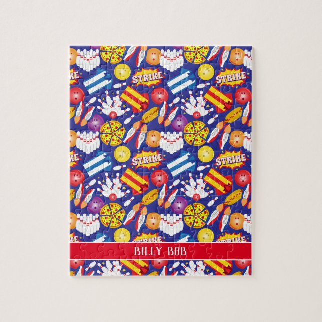 Ten Pin Bowling Shirt Shoes Pizza and Strikes Jigsaw Puzzle (Vertical)