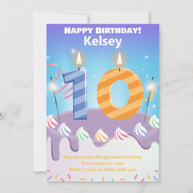 Ten year old Happy Birthday card personalized (Front)